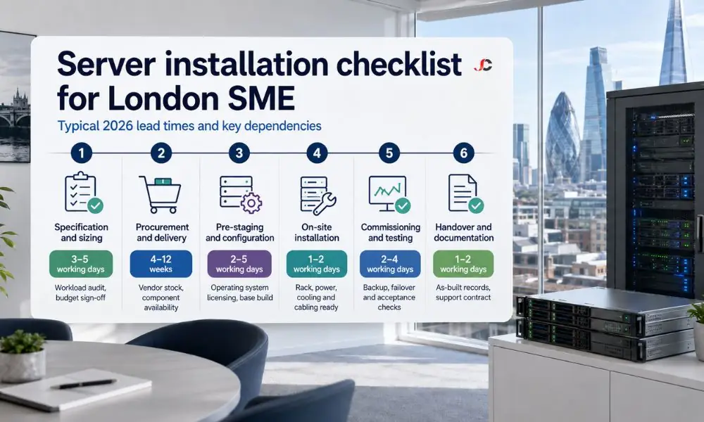 Server Installation Checklist for London SMEs: Spec, Lead Times and Commissioning 1 Server installation checklist for London SME timeline showing lead times for each deployment phase.